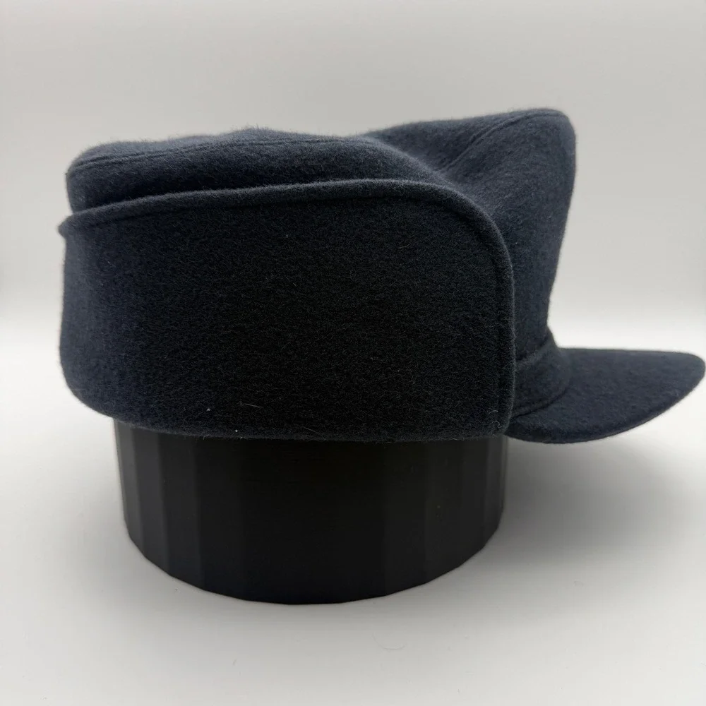 Vintage Swedish Winter Military Hat Cap Wool Ear Flaps Navy 58